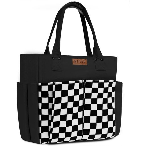Women's Black 1 Tote Bags Large Utility Bags with Pockets Zip for Teacher Work - Picture 1 of 6